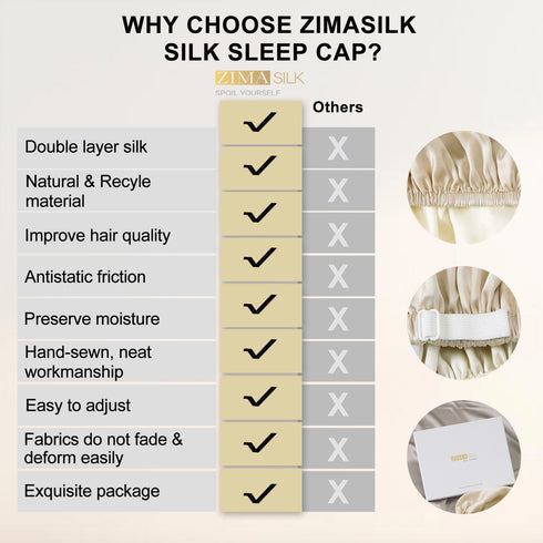 Double Layered 100% Silk Adjustable Sleep Cap